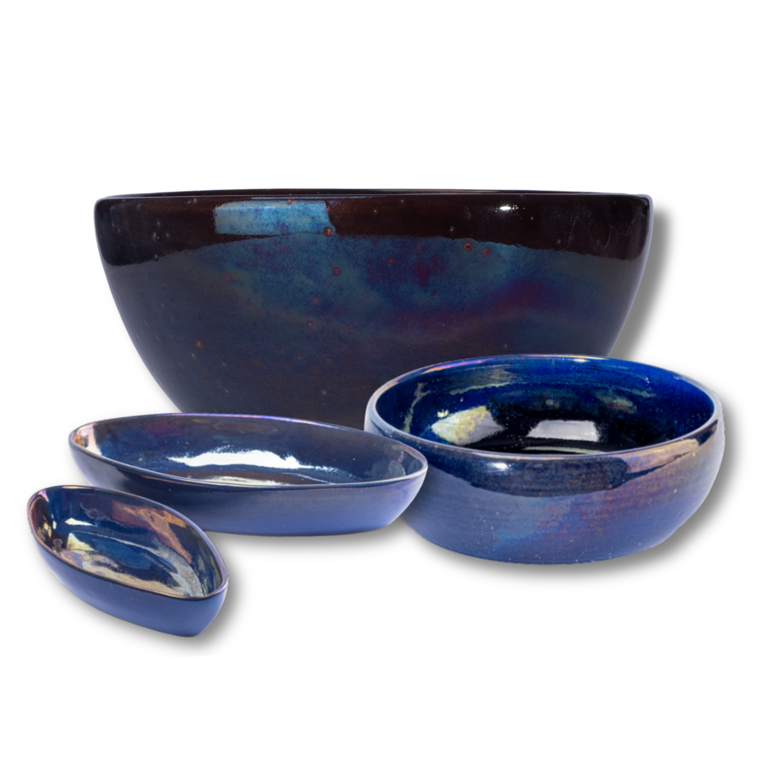 Stoneware bowl set in Blue Fusion tones, ideal for stylish serving and gatherings