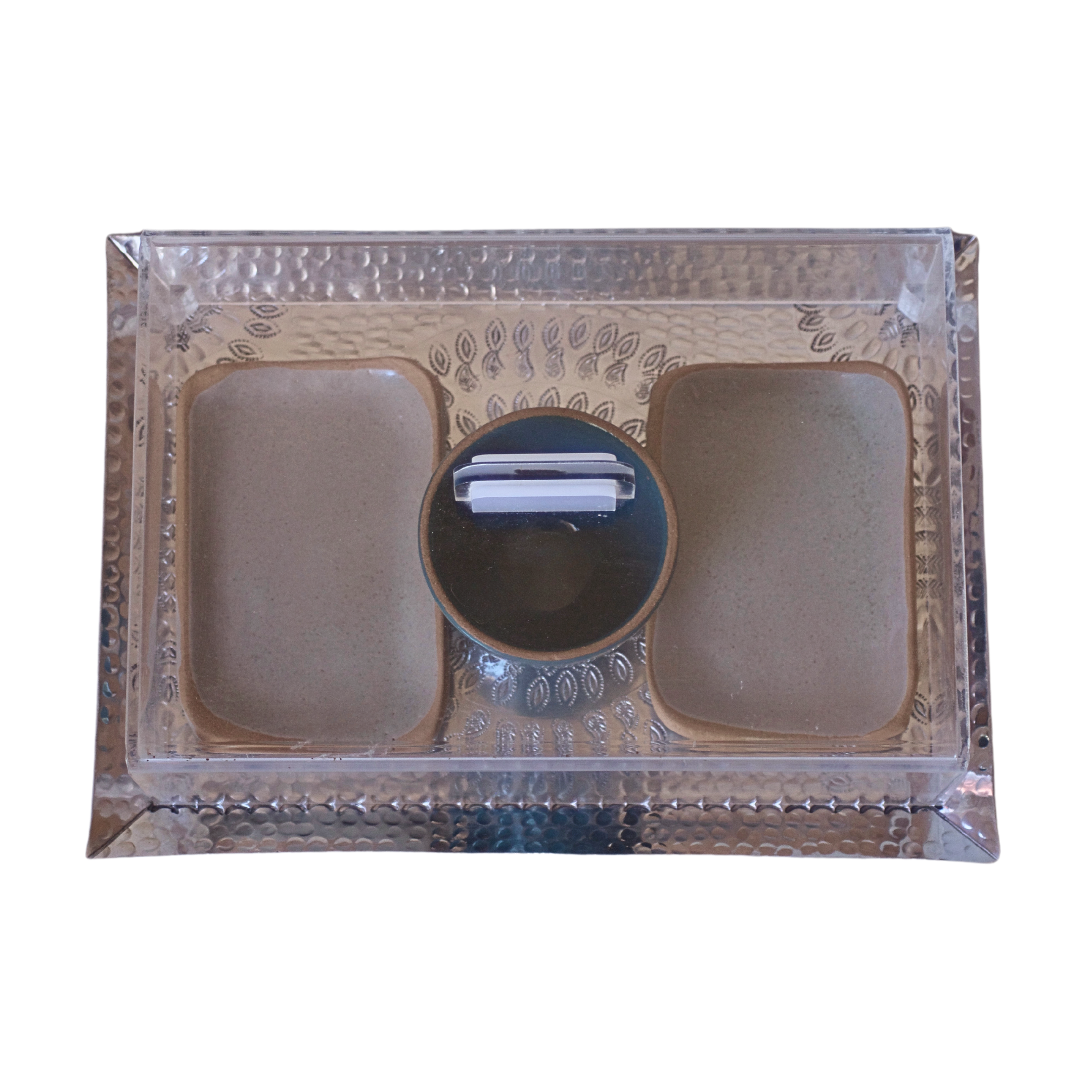 Platter Mania Spring Edition set with two stoneware platters, mini-bowl, aluminum tray, and plexiglass cover