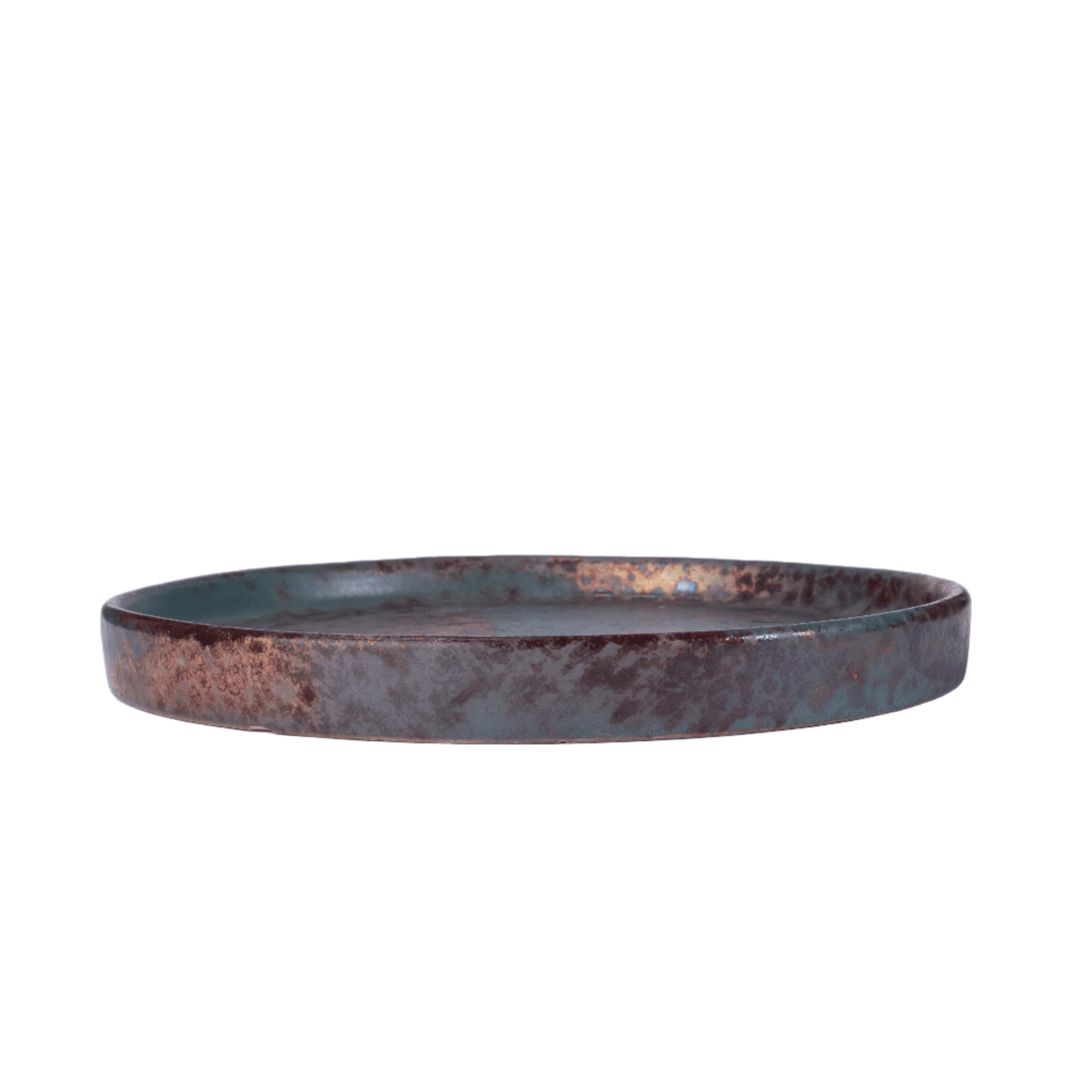 Large handcrafted stoneware plate with elevated edges for elegant serving