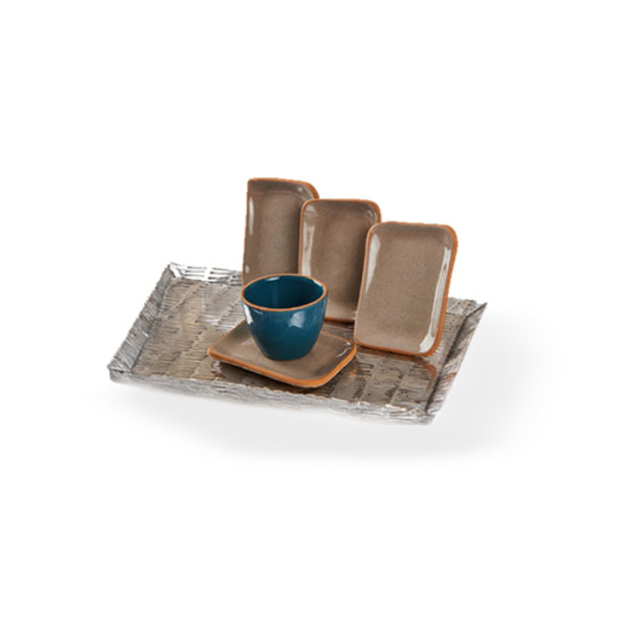 Platter Mania Deluxe Bundle with handcrafted stoneware platters, mini-bowls, aluminum trays, and plexiglass covers