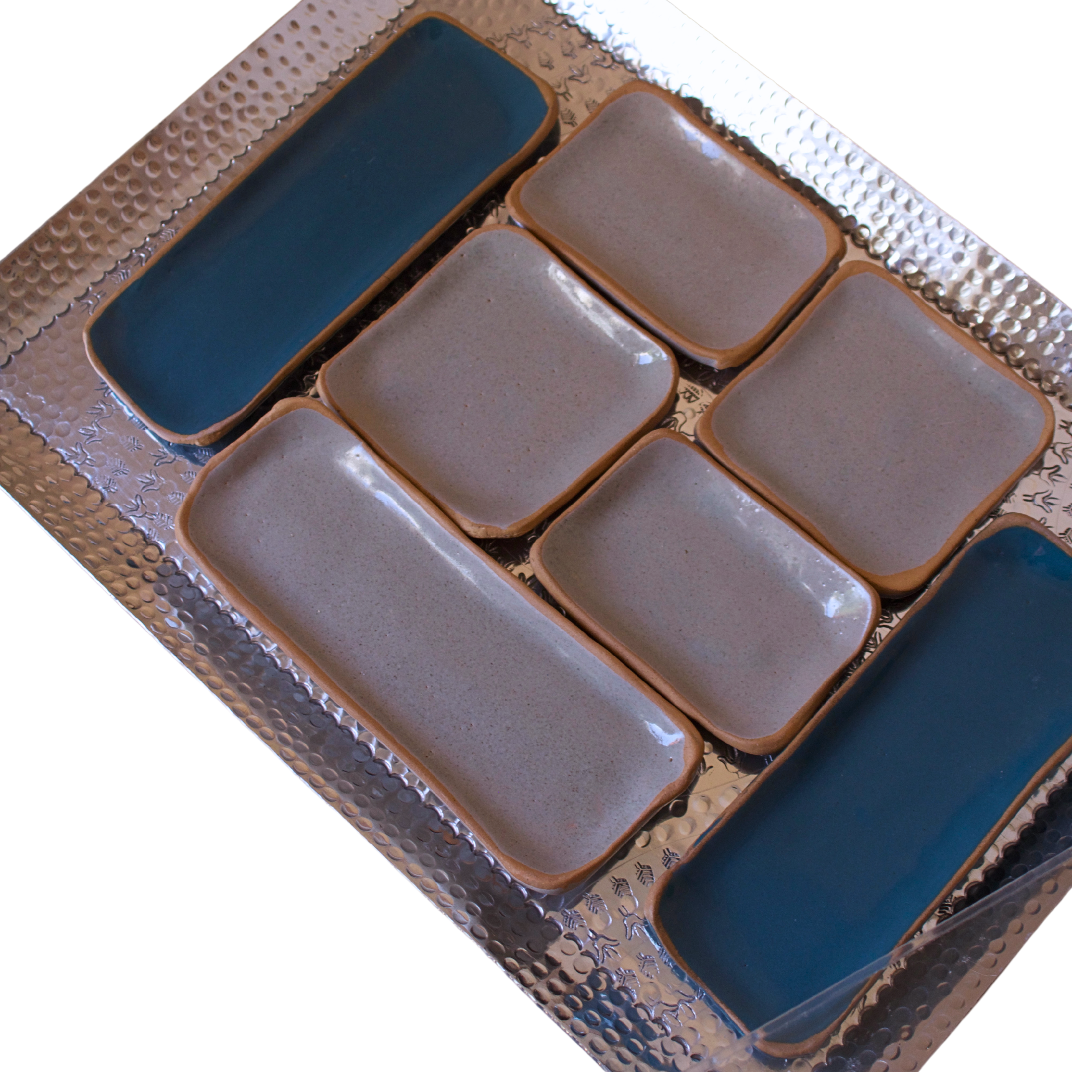 Platter Mania 7-in-1 Spring Edition set with handcrafted stoneware platters, aluminum tray, and plexiglass cover