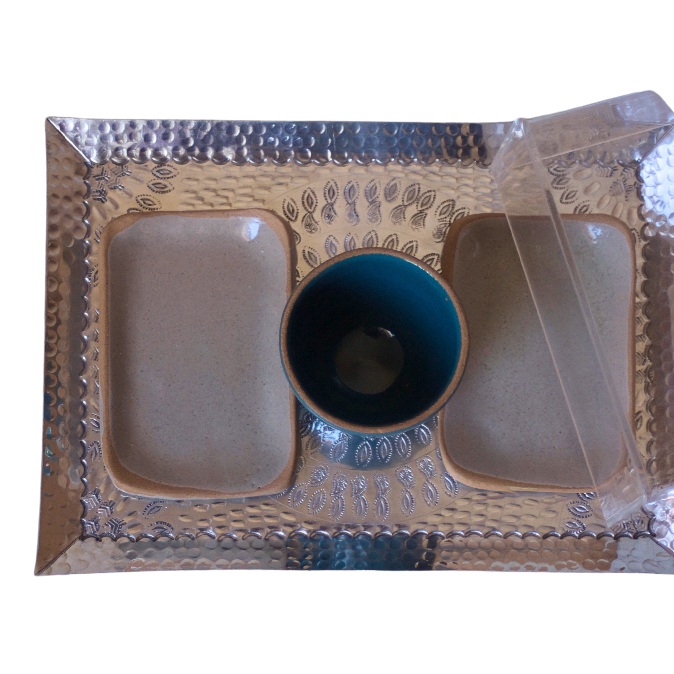 Platter Mania Spring Edition set with two stoneware platters, mini-bowl, aluminum tray, and plexiglass cover