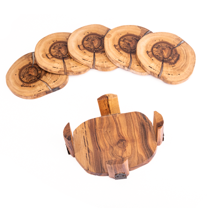 The Cozy Bundle with handcrafted stoneware mug and wooden coasters set